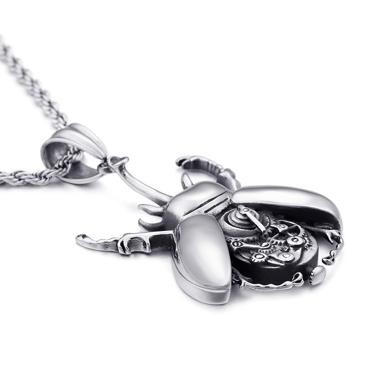 Silver scarab beetle necklace product view