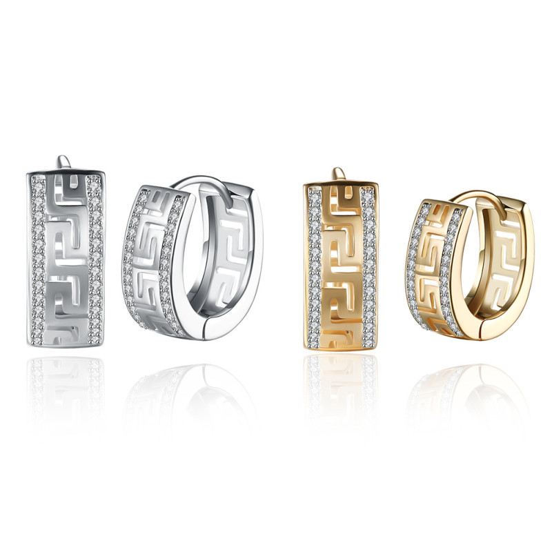 Diamond Greek Key Hoop Earring Diamond Greek Key Hoop Earring with diamond detailing on both sides