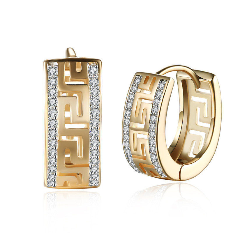 Diamond Greek Key Hoop Earring Diamond Greek Key Hoop Earring with diamond detailing on both sides