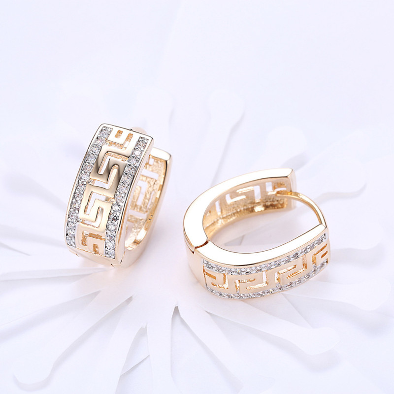 Diamond Greek Key Hoop Earring Diamond Greek Key Hoop Earring with diamond detailing on both sides