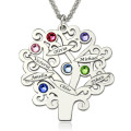 Engraved Family Tree Necklace with Birthstones Personalised engraved family tree necklace with birthstones