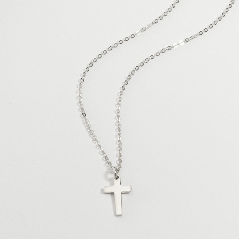 Mini Silver Cross Charm Necklace Mini sterling silver cross charm necklace gallery image