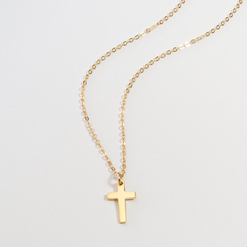 Mini Silver Cross Charm Necklace Mini sterling silver cross charm necklace gallery image