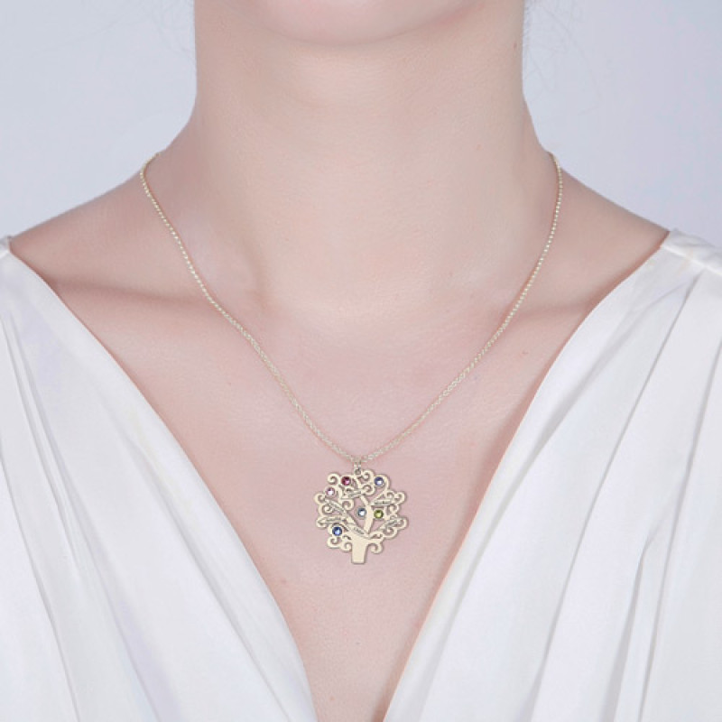 Engraved Family Tree Necklace with Birthstones Personalised engraved family tree necklace with birthstones