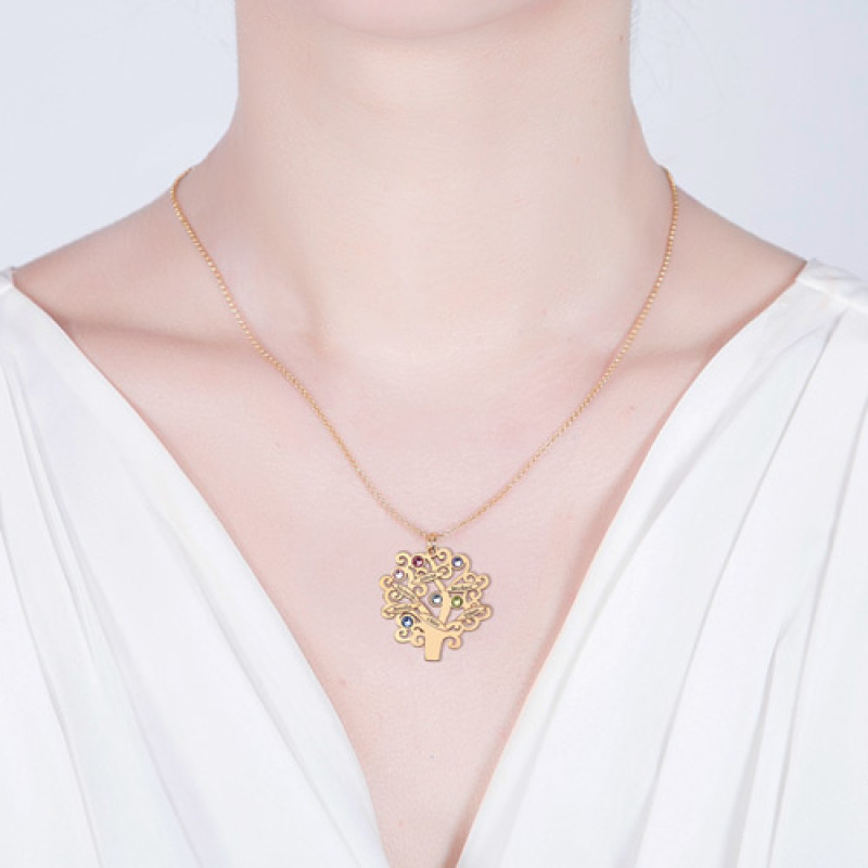Engraved Family Tree Necklace with Birthstones Personalised engraved family tree necklace with birthstones
