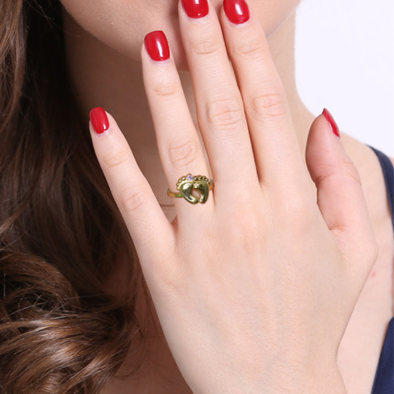 Baby feet birthstone ring detail image