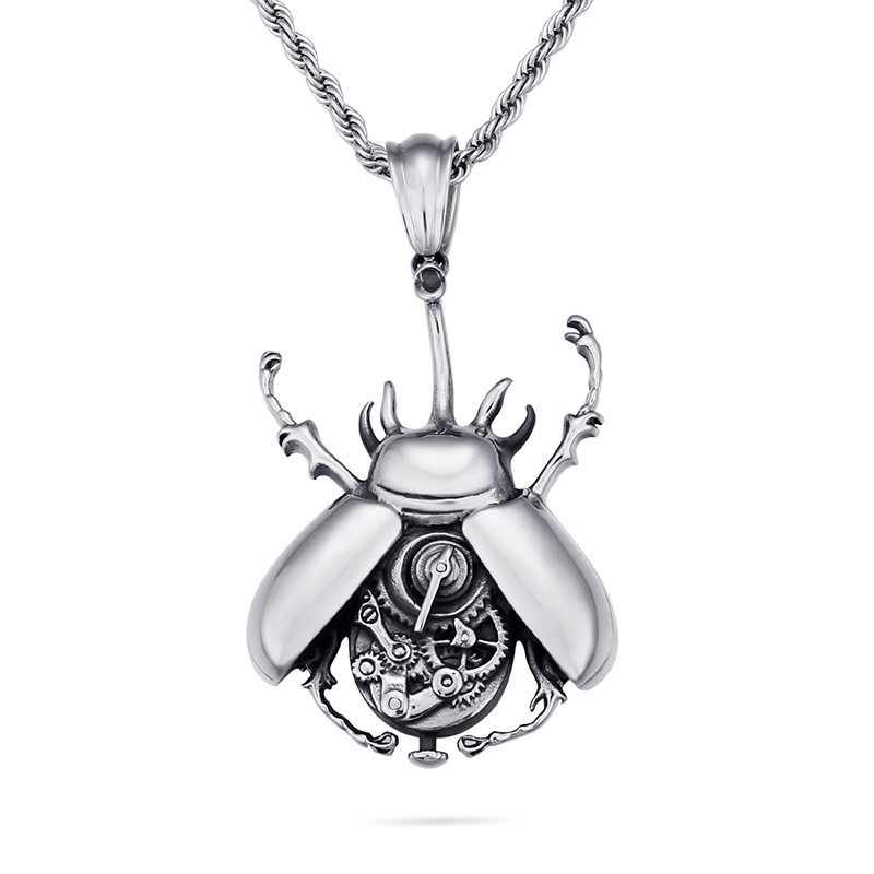 Silver scarab beetle necklace