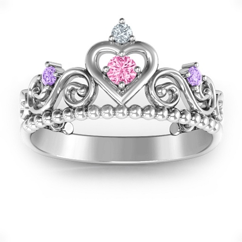 Personalised Princess Charming Tiara Ring with crown-inspired swirls and centre stone