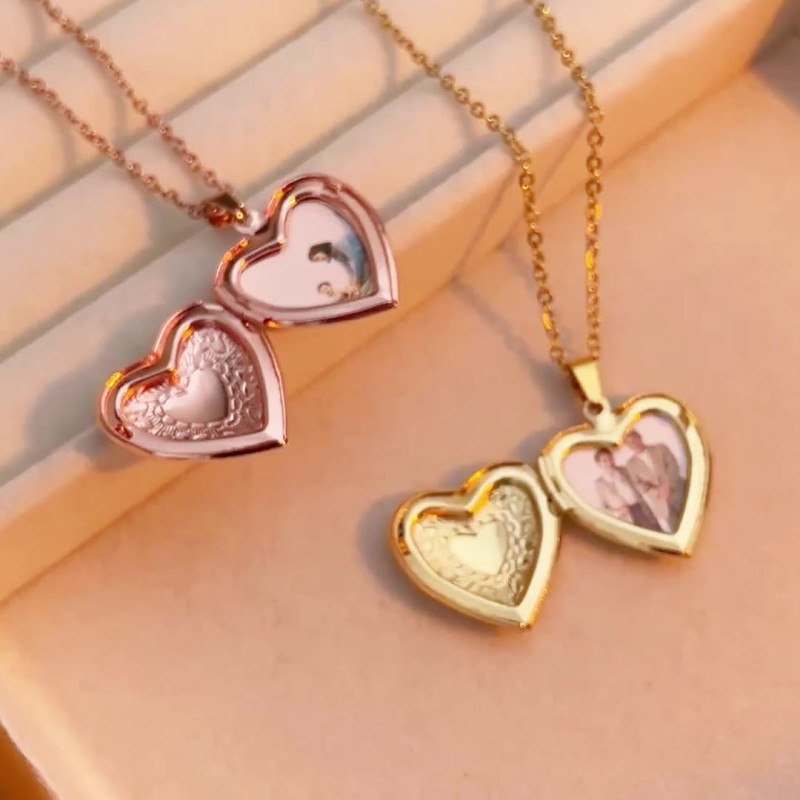 Personalised heart locket necklace for a photo engraving and back message