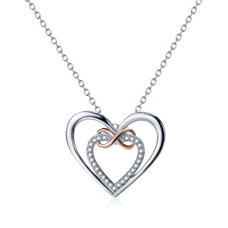 Sterling silver double heart infinity diamond pendant necklace