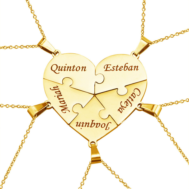 Personalised Penta Heart Puzzle five-necklace set
