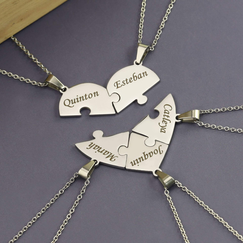 Personalised Penta Heart Puzzle interlocking necklaces