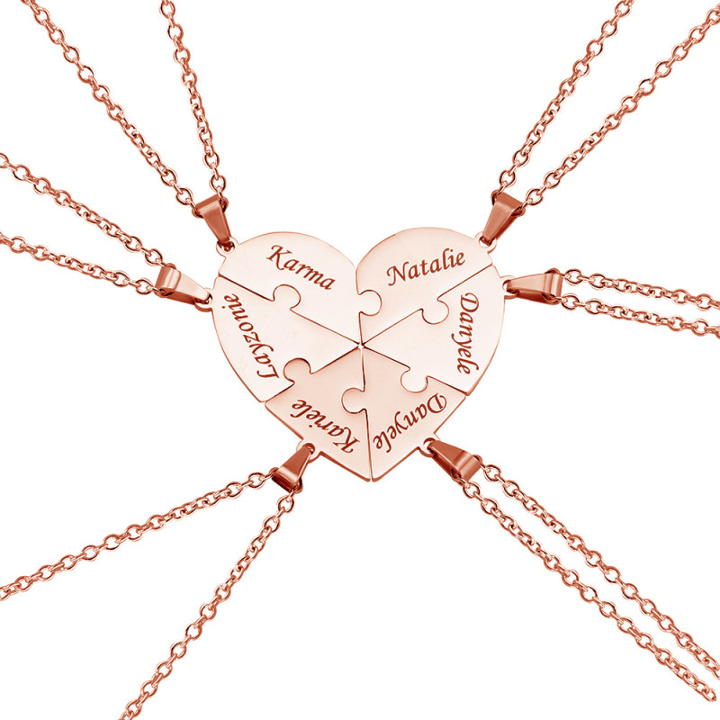 Personalised Penta Heart Puzzle necklace set view