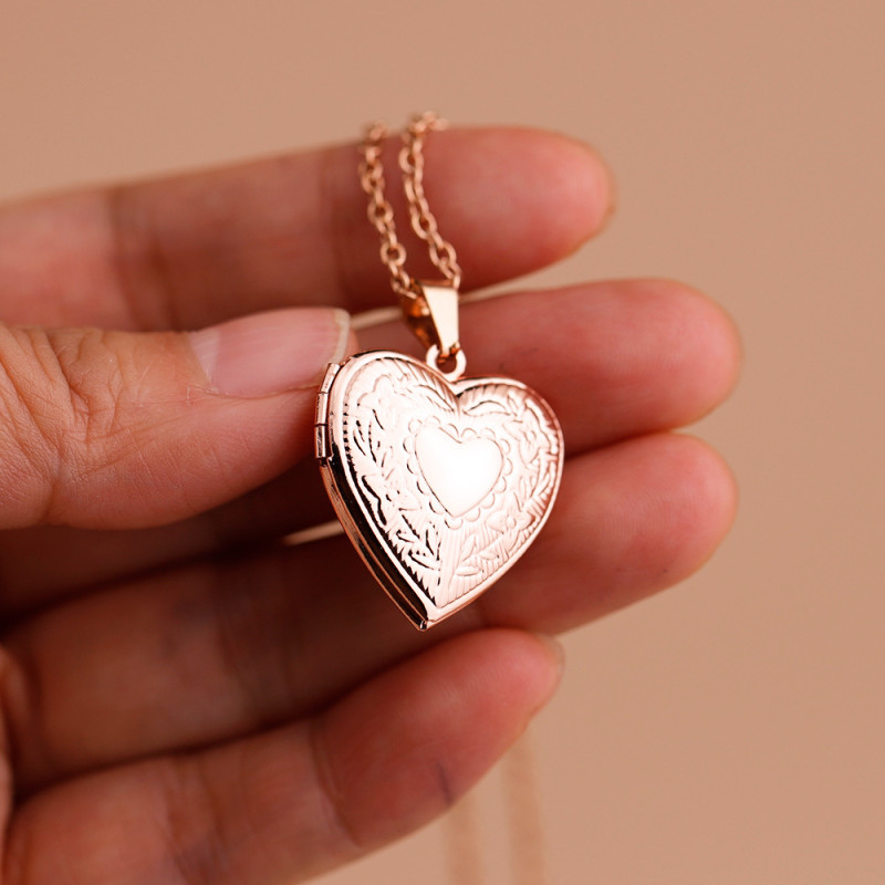 Personalised heart locket necklace for a photo engraving and back message