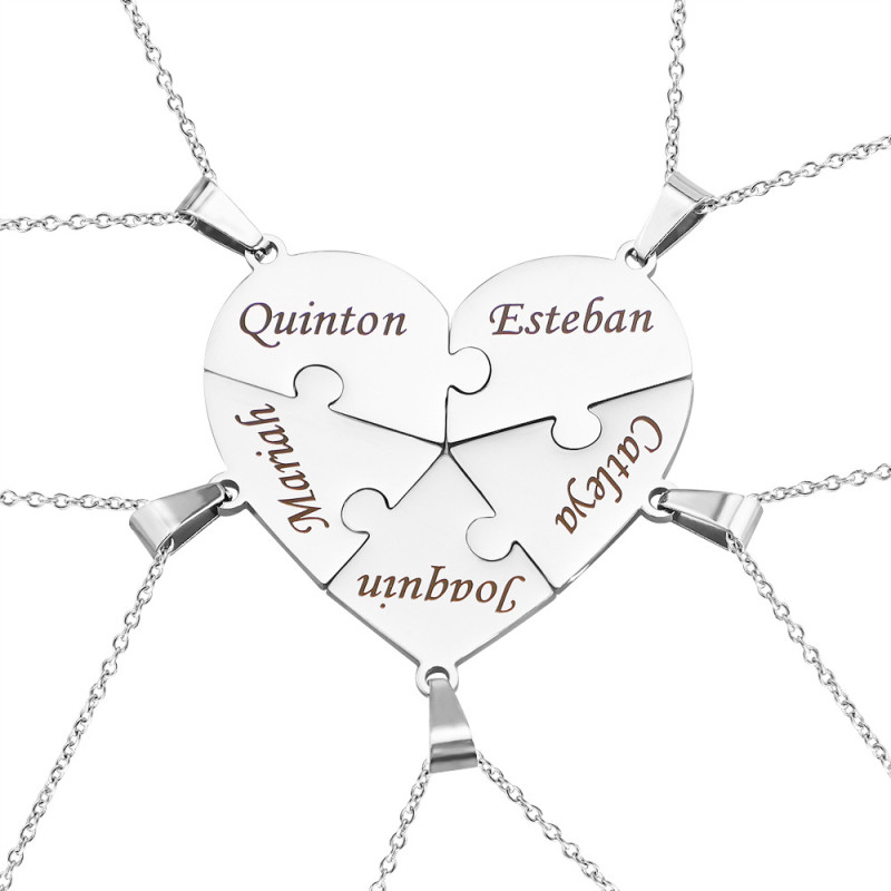 Personalised Penta Heart Puzzle necklace detail