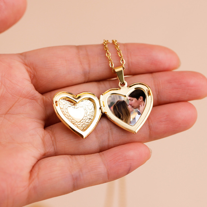 Personalised heart locket necklace for a photo engraving and back message