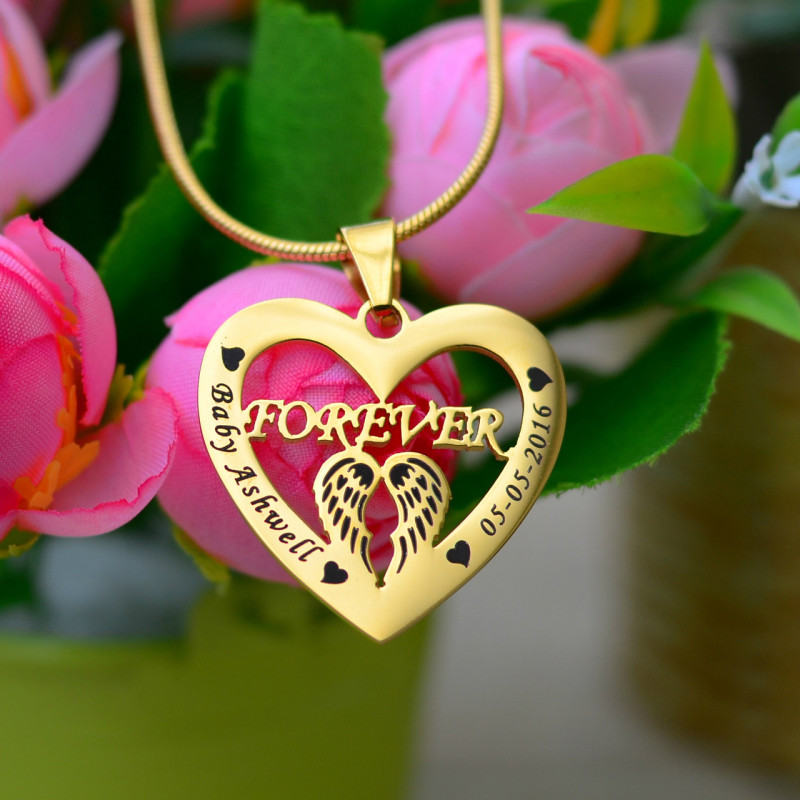 Personalised Angel in My Heart Necklace - 18ct Gold Plated Personalised Angel in My Heart necklace in 18ct gold plated sterling silver