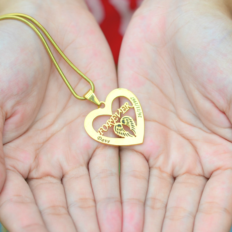 Personalised Angel in My Heart Necklace - 18ct Gold Plated Personalised Angel in My Heart necklace in 18ct gold plated sterling silver