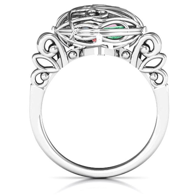 Encased in Love caged hearts ring with butterfly wings band product view