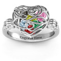 Encased in Love caged hearts ring with butterfly wings band product view