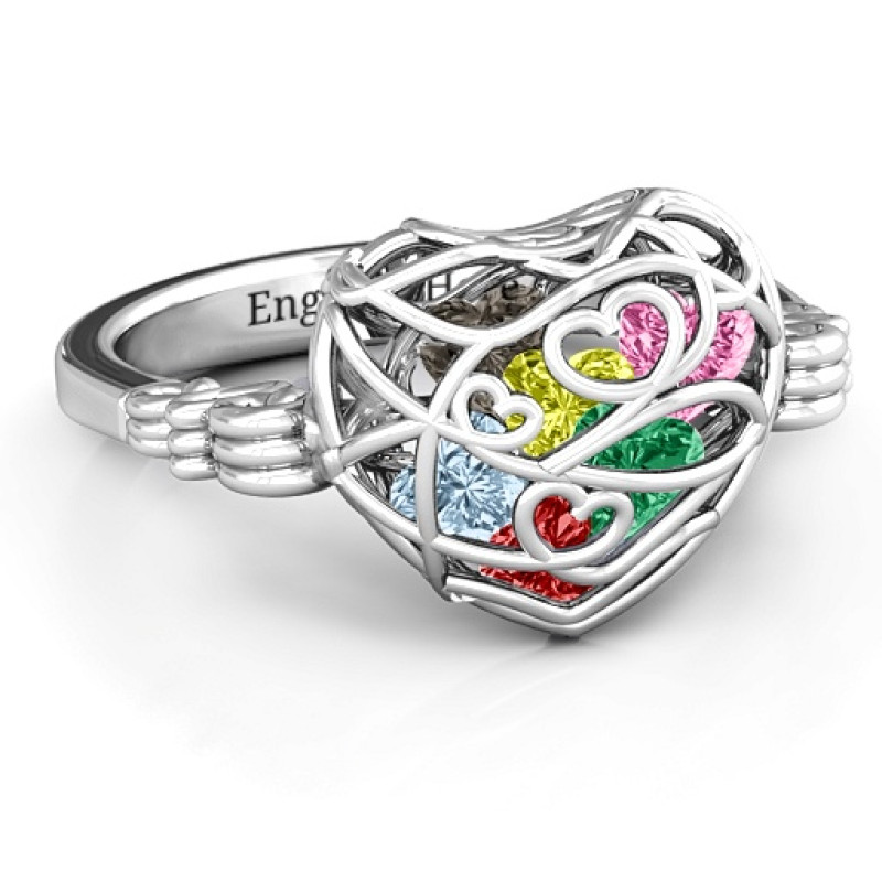Encased in Love caged hearts ring with butterfly wings band