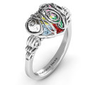 Cursive Mom Caged Hearts Ring with Butterfly Wings Band Cursive Mom caged hearts ring with butterfly wings band