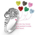 Cursive Mom Caged Hearts Ring with Butterfly Wings Band Cursive Mom caged hearts ring with butterfly wings band