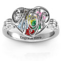 Cursive Mom Caged Hearts Ring with Butterfly Wings Band Cursive Mom caged hearts ring with butterfly wings band