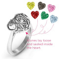 Cursive Mom Caged Hearts Ring with Ski Tip Band Cursive Mom Caged Hearts Ring with Ski Tip Band product view