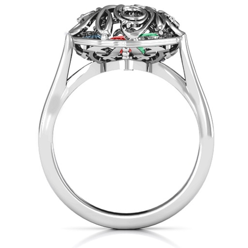 Cursive Mom Caged Hearts Ring with Ski Tip Band Cursive Mom Caged Hearts Ring with Ski Tip Band product view