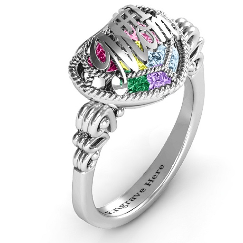 Mom Caged Hearts Ring with Butterfly Wings Band product image