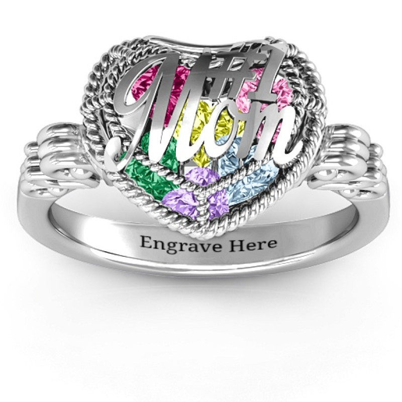 Mom Caged Hearts Ring with Butterfly Wings Band