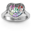 Mom Caged Hearts Ring with Ski Tip Band
