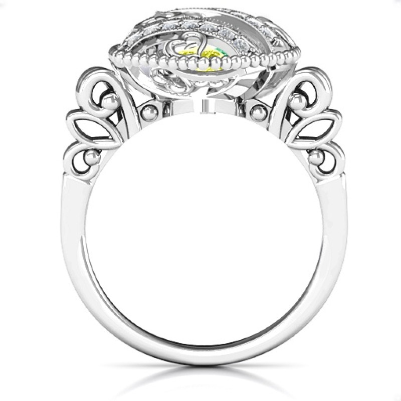 Diamond Hearts Caged Hearts Ring with Butterfly Wings Band Diamond Hearts Caged Hearts Ring with butterfly wings band