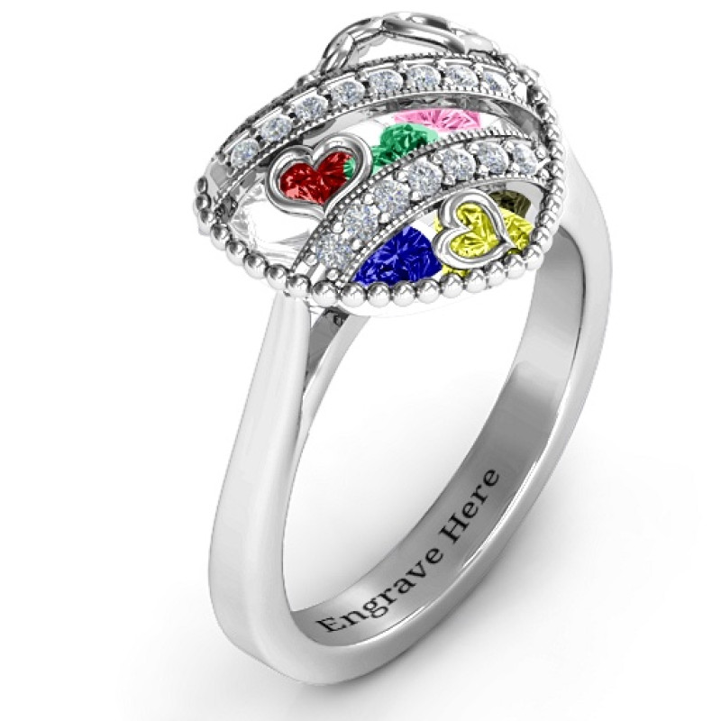 Sparkling Hearts Caged Hearts Ring with Ski Tip Band product image