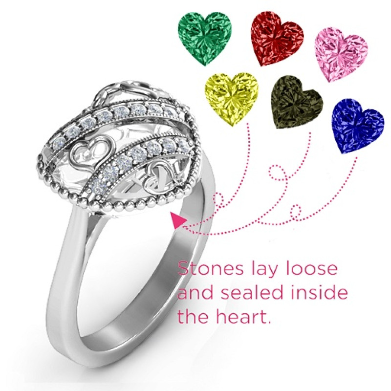 Sparkling Hearts Caged Hearts Ring with Ski Tip Band detail image