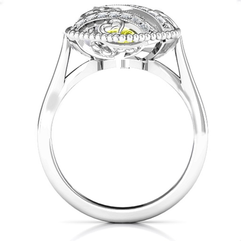 Sparkling Hearts Caged Hearts Ring with Ski Tip Band product view
