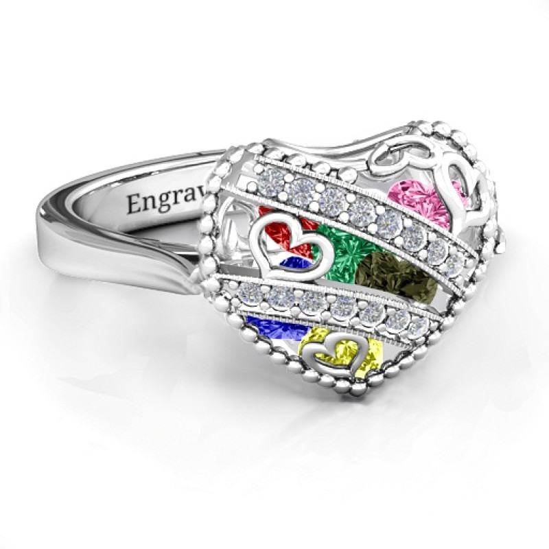 Sparkling Hearts Caged Hearts Ring with Ski Tip Band alternate product view
