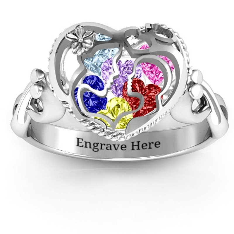 Mother and Child Caged Hearts Ring with Infinity Band Mother and Child Caged Hearts Ring with Infinity Band product image