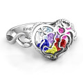 Mother and Child Caged Hearts Ring with Infinity Band Mother and Child Caged Hearts Ring with Infinity Band