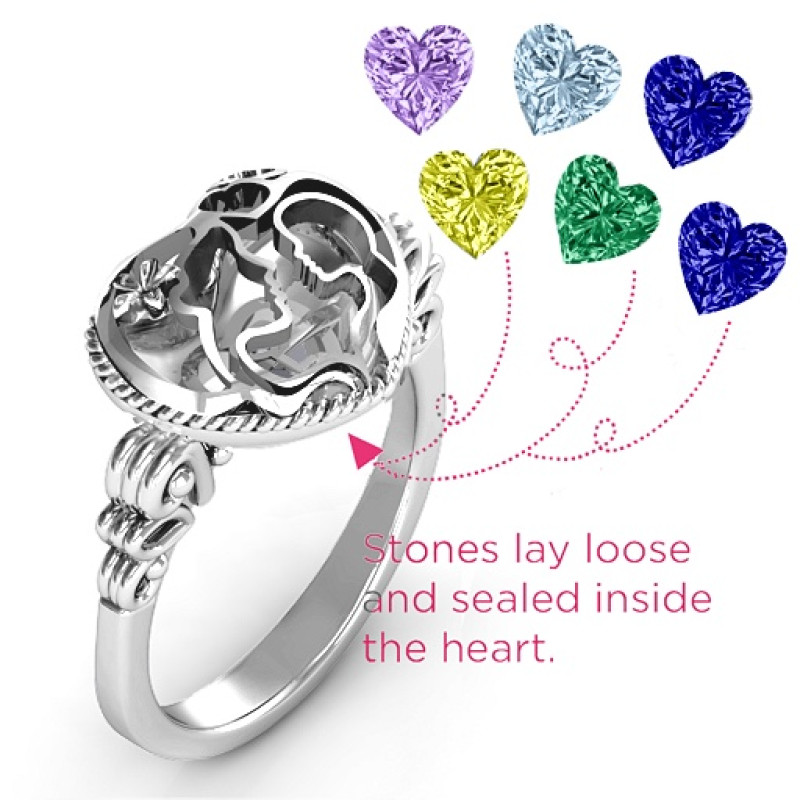 Mother and Child Caged Hearts Ring with Butterfly Wings Band Mother and Child Caged Hearts Ring with Butterfly Wings Band