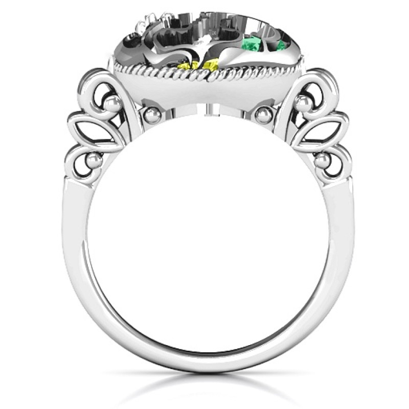 Mother and Child Caged Hearts Ring with Butterfly Wings Band Mother and Child Caged Hearts Ring with Butterfly Wings Band