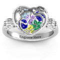 Mother and Child Caged Hearts Ring with Butterfly Wings Band Mother and Child Caged Hearts Ring with Butterfly Wings Band