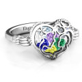 Mother and Child Caged Hearts Ring with Butterfly Wings Band Mother and Child Caged Hearts Ring with Butterfly Wings Band
