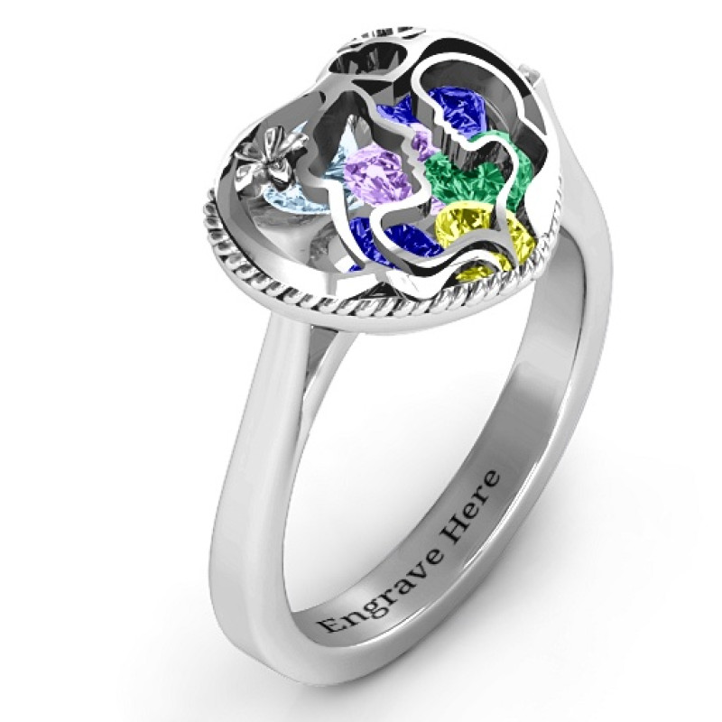 Mother and Child Caged Hearts Ring Mother and Child Caged Hearts Ring gallery view