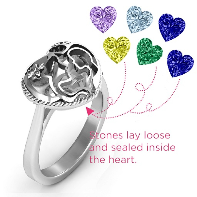 Mother and Child Caged Hearts Ring Detail Mother and Child Caged Hearts Ring detail view