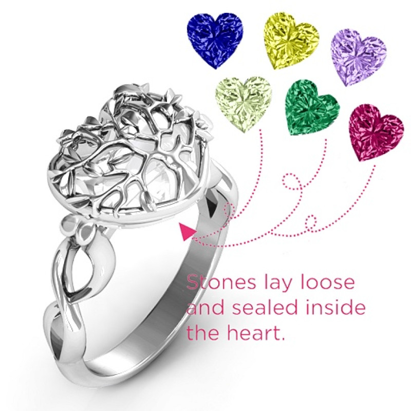 Family Tree Caged Hearts Ring with Infinity Band product view