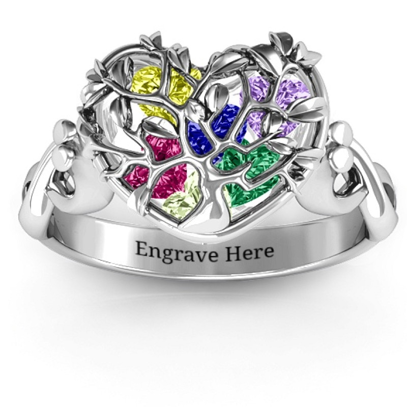 Family Tree Caged Hearts Ring with Infinity Band product view
