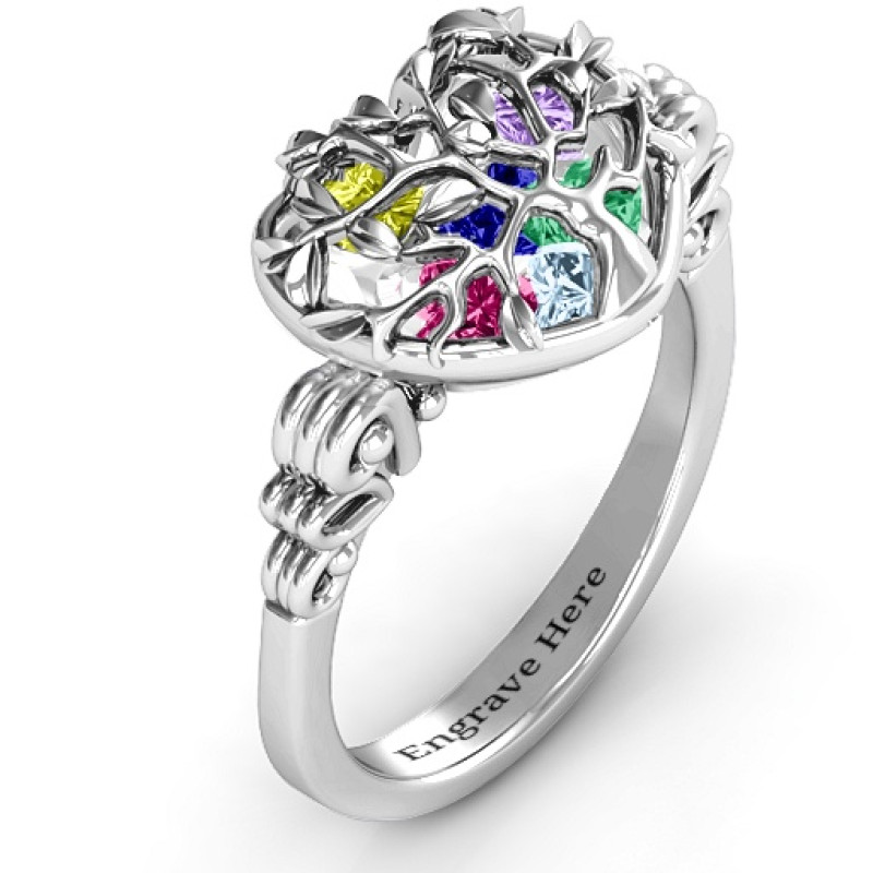 Caged Hearts Ring with Butterfly Wings Band Family Tree Caged Hearts Ring with Butterfly Wings Band view