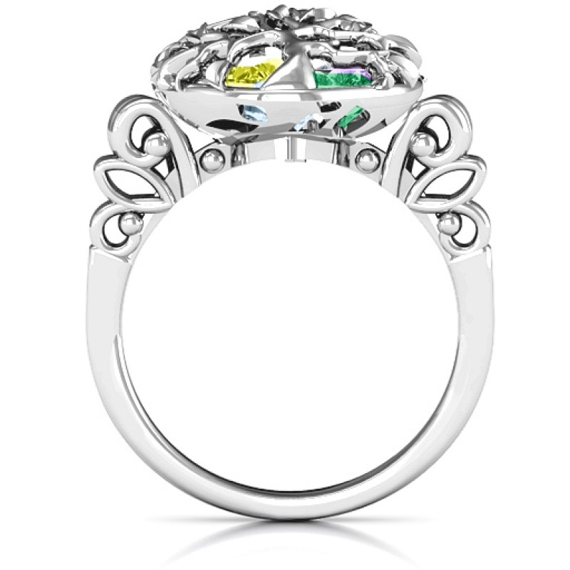 Caged Hearts Ring side view Family Tree Caged Hearts Ring with Butterfly Wings Band side view